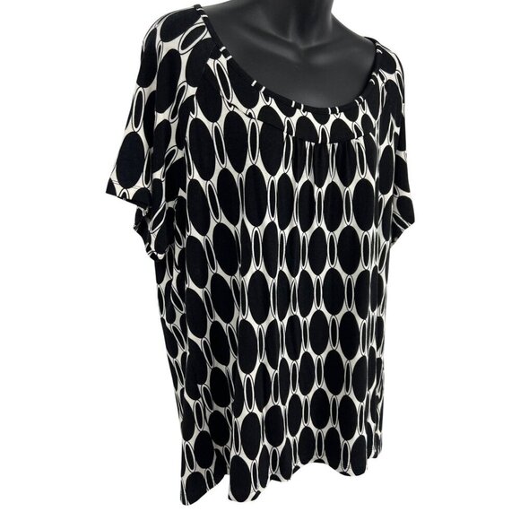 Jm Collection Women Black White Geometric Top Blouse Plus 1X Stretch Scoop New - Picture 3 of 8